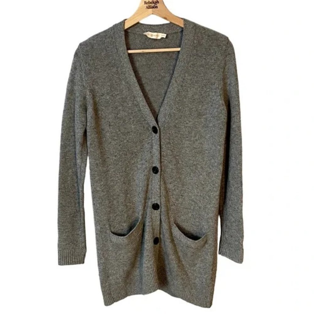 Tory Burch Wool & Cashmere Blend V-Neck Cardigan Sweater in Gray Size XXS